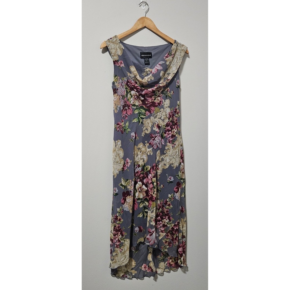 Connected Apparel Womens Floral Cowl Neck High Low Midi Dress Whimsigoth Fairy L
